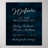 Navy Luster Dark Blue Silver Wedding Welcome Sign Poster (Voorkant)