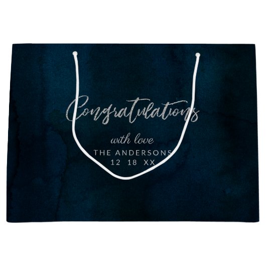 Navy Luster Donkerblauw Gefeliciteerd Bruiloft Groot Cadeauzakje (Voorkant)
