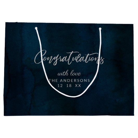 Navy Luster Donkerblauw Gefeliciteerd Bruiloft Groot Cadeauzakje (Achterkant)