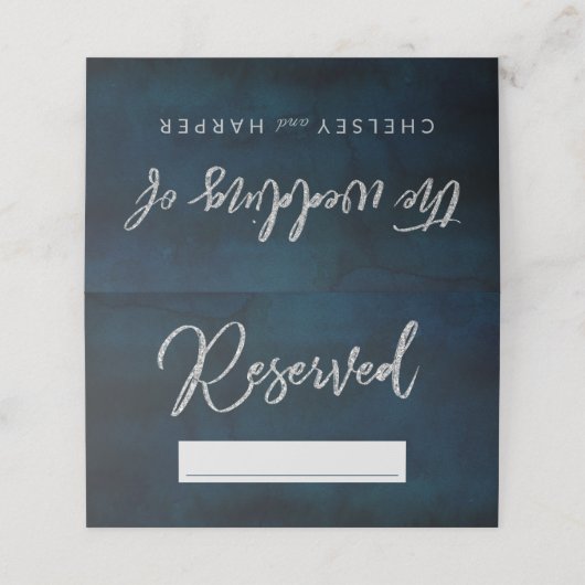Navy Luster Donkerblauw Gereserveerd Zitje Bruilof Plaatskaartje (Buitenkant ongevouwen)