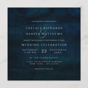 Navy Luster Donkerblauw Minimaal Bruiloft Vierkant Kaart