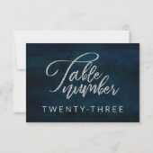 Navy Luster Donkerblauw Zilver Bruiloft Tafel Numm Kaart (Voorkant)