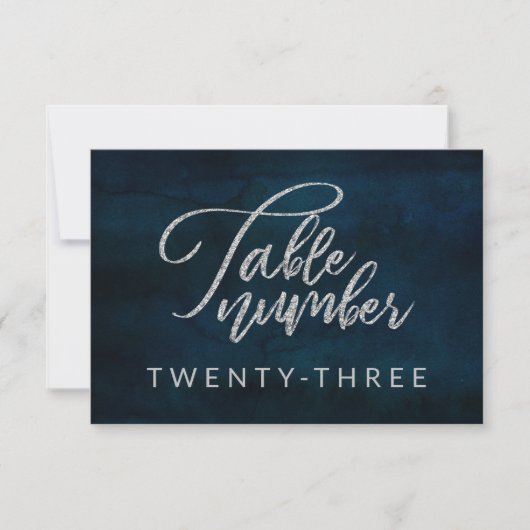 Navy Luster Donkerblauw Zilver Bruiloft Tafel Numm Kaart (Voorkant)