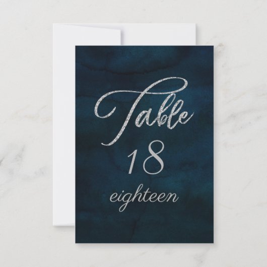 Navy Luster Donkerblauw Zilver Bruiloft Tafel Numm Kaart (Achterkant)