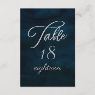 Navy Luster Donkerblauw Zilver Bruiloft Tafel Numm Kaart