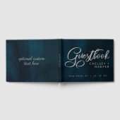 Navy Luster Donkerblauw Zilver Waterverf Bruiloft Gastenboek (Volledig)