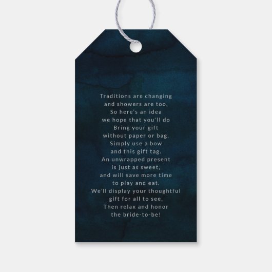 Navy Luster Donkerblauw Zilveren Bruids Display Do Cadeaulabel (Achterkant)