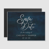 Navy Luster Donkerblauw Zilveren Bruiloft Save the (Voorkant / Achterkant)