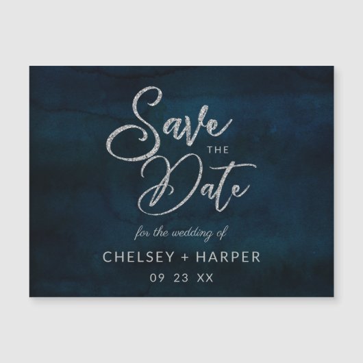 Navy Luster Donkerblauw Zilveren Bruiloft Save the (Voorkant)