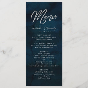 Navy Luster Donkerblauwe Zilveren Aquarel Eettafel Menu