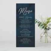 Navy Luster Donkerblauwe Zilveren Aquarel Eettafel Menu (Staand voorkant)