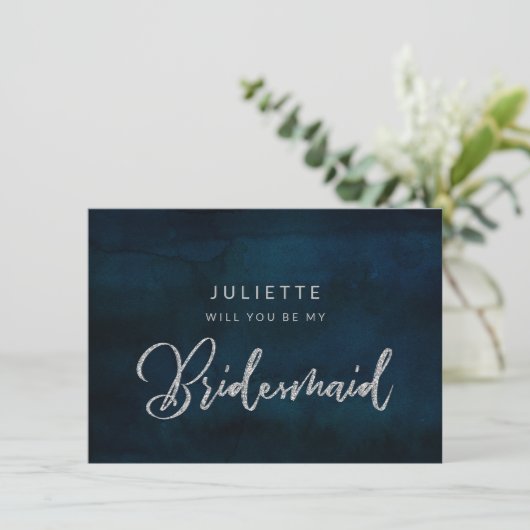 Navy Luster Silver ben mijn Bridesmaid-Kaart (Staand voorkant)