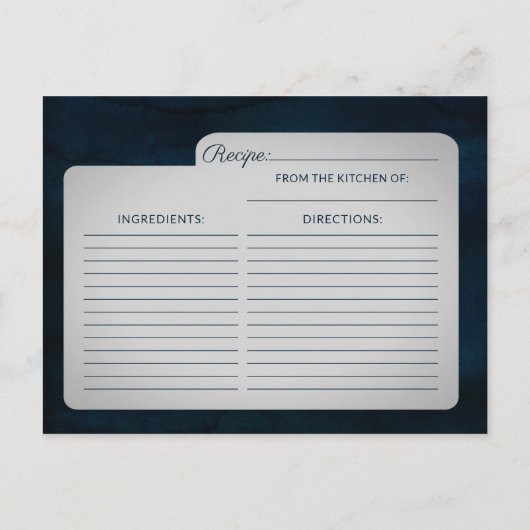 Navy Luster Silver Blue Bride to Be Recipe Kaart (Achterkant)