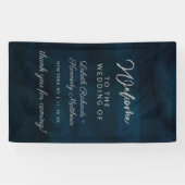 Navy Luster Silver Blue Waterverf bruiloft welkom Spandoek (Horizontaal)