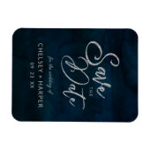 Navy Luster Silver Blue Waterverf Save the Date Magneet (Horizontaal)