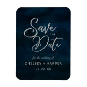 Navy Luster Silver Blue Waterverf Save the Date Magneet (Verticaal)