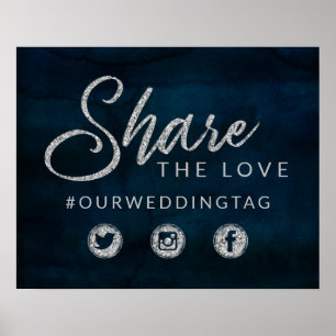 Navy Luster Silver Share the Love Wedding Sign Poster