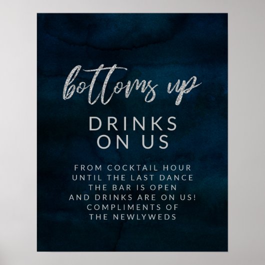 Navy Luster Silver Wedding Open Bar Teken Poster (Voorkant)