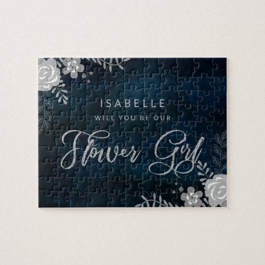 Navy Luster Silver Wees ons Bloemenmeisje-voorstel Legpuzzel (Horizontaal)