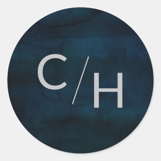 Navy Lustre Donkerblauwe Waterverf Monogram Bruilo Ronde Sticker (Voorkant)