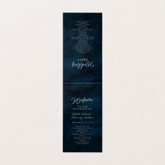 Navy Lustre Zilveren Blauw Huwelijksceremonie Prog Kaart (Buitenkant ongevouwen)