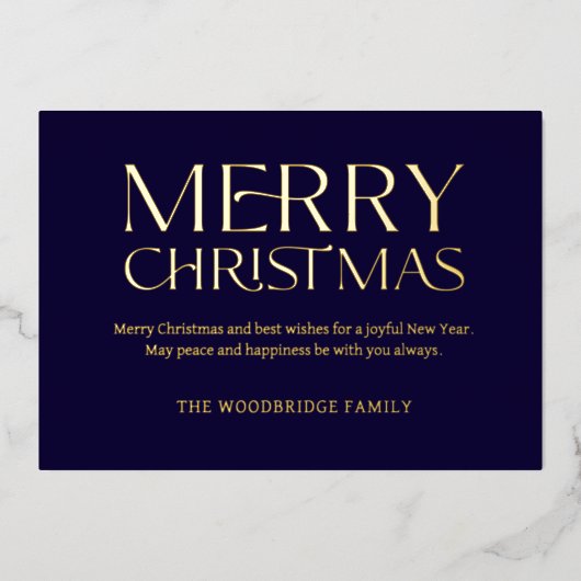 Navy Luxury Christmas Kaart Elegant Font foto (Voorkant)