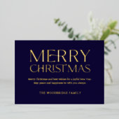 Navy Luxury Christmas Kaart Elegant Font foto (Staand Voorkant)