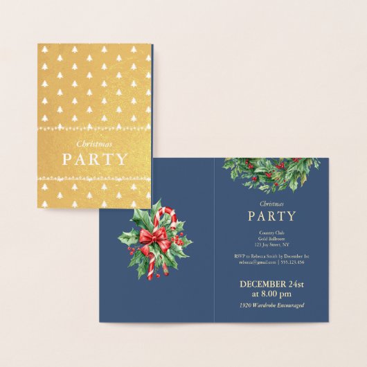 Navy Luxury Gold Foil Christmas Party Invitations Folie Kaarten (Display)