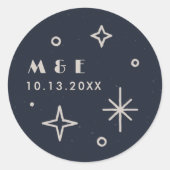 Navy Maan & Sterren Hemelse Trouwsticker Ronde Sticker (Voorkant)