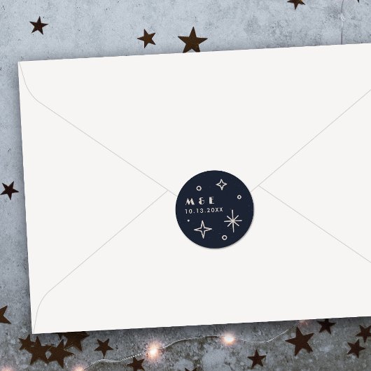 Navy Maan & Sterren Hemelse Trouwsticker Ronde Sticker