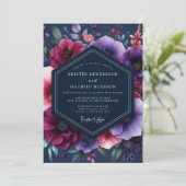Navy Magenta Dramatic Bloom Wedding Kaart (Staand voorkant)