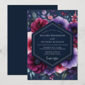Navy Magenta Dramatic Bloom Wedding Kaart (Voorkant / Achterkant)