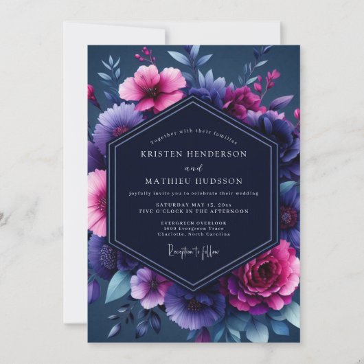 Navy Magenta Luminous Wedding Kaart (Voorkant)