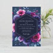 Navy Magenta Luminous Wedding Kaart (Staand voorkant)