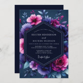 Navy Magenta Luminous Wedding Kaart (Voorkant / Achterkant)