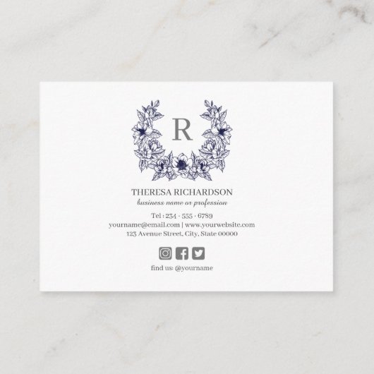 Navy Magnolia Wreath Bedankt voor uw aankoop Informatiekaartje (Achterkant)