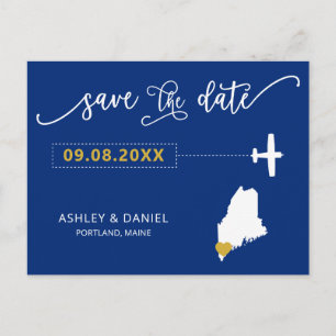 Navy Maine Wedding Save the Date Map Briefkaart