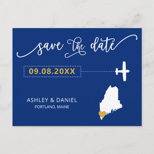 Navy Maine Wedding Save the Date Map Briefkaart (Voorkant)