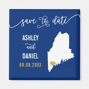 Navy Maine Wedding Save the Date Map Magneet