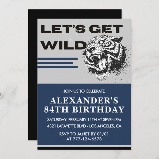 Navy Mannen 84ste verjaardagsuitnodiging Tiger Kaart (Voorkant / Achterkant)