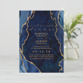 Navy Marble & Gold Agate Dinner Rehearsal Invitati Kaart (Staand voorkant)