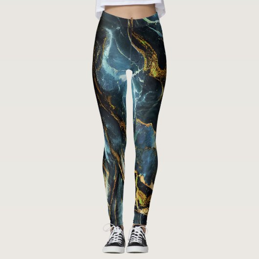 Navy marble with golden details leggings (Voorkant)