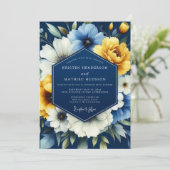 Navy Marigold Luminous Wedding Kaart (Staand voorkant)