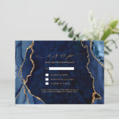 Navy Marmer & Gold Agate Wedding RSVP Uitnodiging (Staand voorkant)