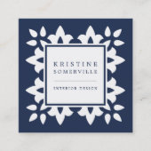 Navy | Marokkaans geometrisch plein Vierkante Visitekaartje (Voorkant)