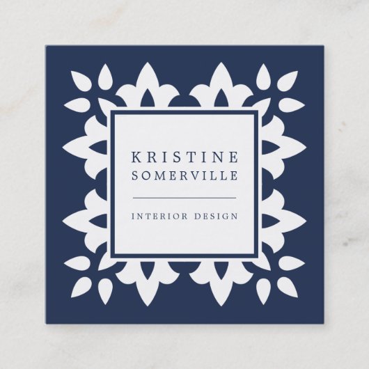 Navy | Marokkaans geometrisch plein Vierkante Visitekaartje (Voorkant)