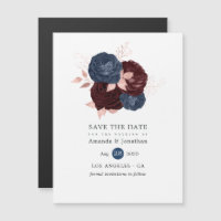 Navy, Maroon en Roos Gold Floral Save the Date