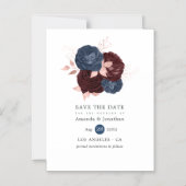 Navy, Maroon en Roos Gold Floral Save the Date Magnetische Uitnodiging (Voorkant)