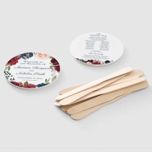 Navy Marsala Bloem Trouwprogramma Cirkel Fan Handwaaier (Niet-gemonteerd)