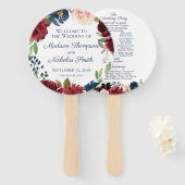 Navy Marsala Bloem Trouwprogramma Cirkel Fan Handwaaier (Voorkant en achterkant)